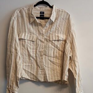 GAP Striped Button-Front Shirt — Cream & White